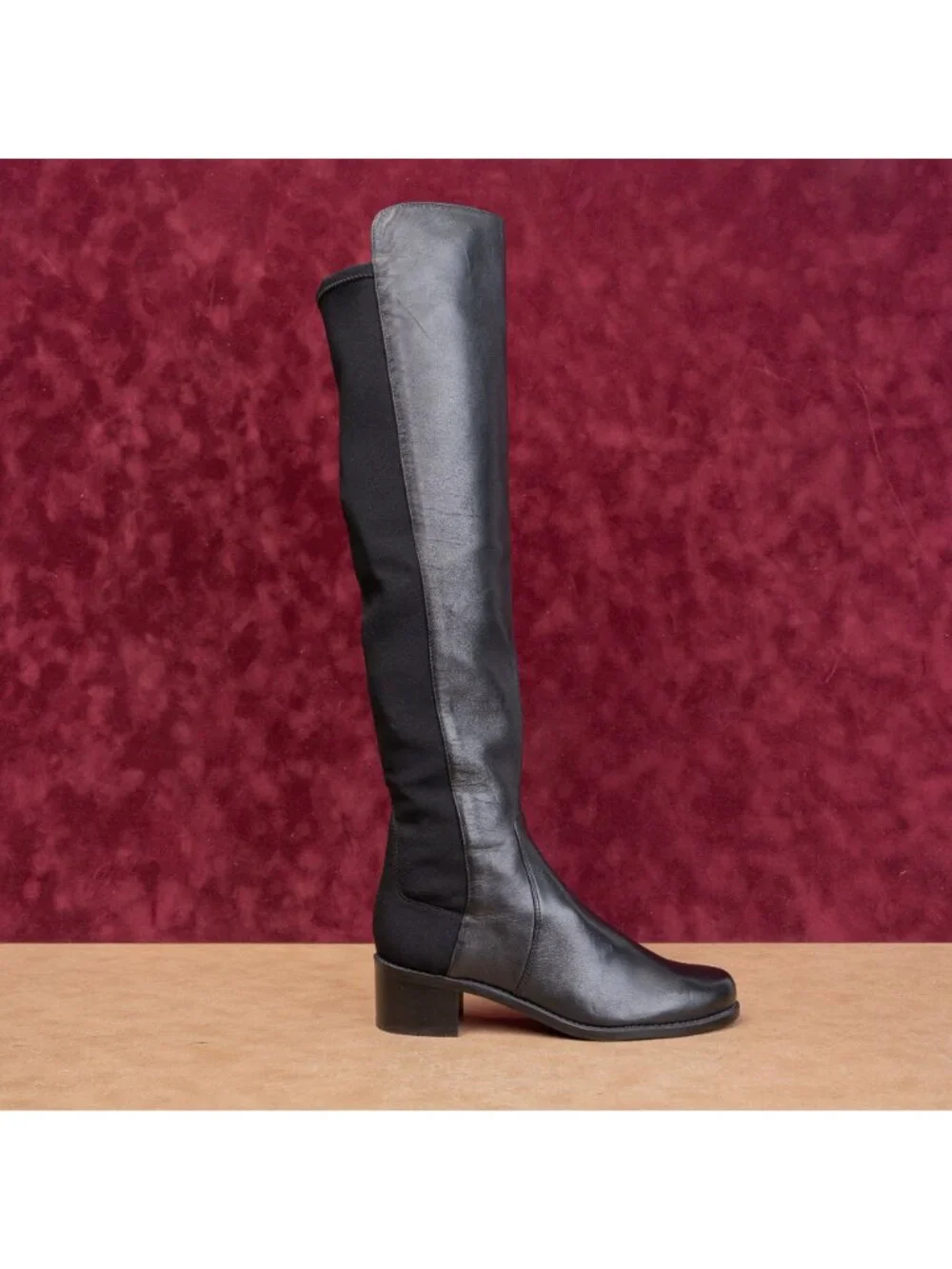Stuart Weitzman Women Reserve Top Black Leather Back Stretch 5050 OTK Boots sz 5